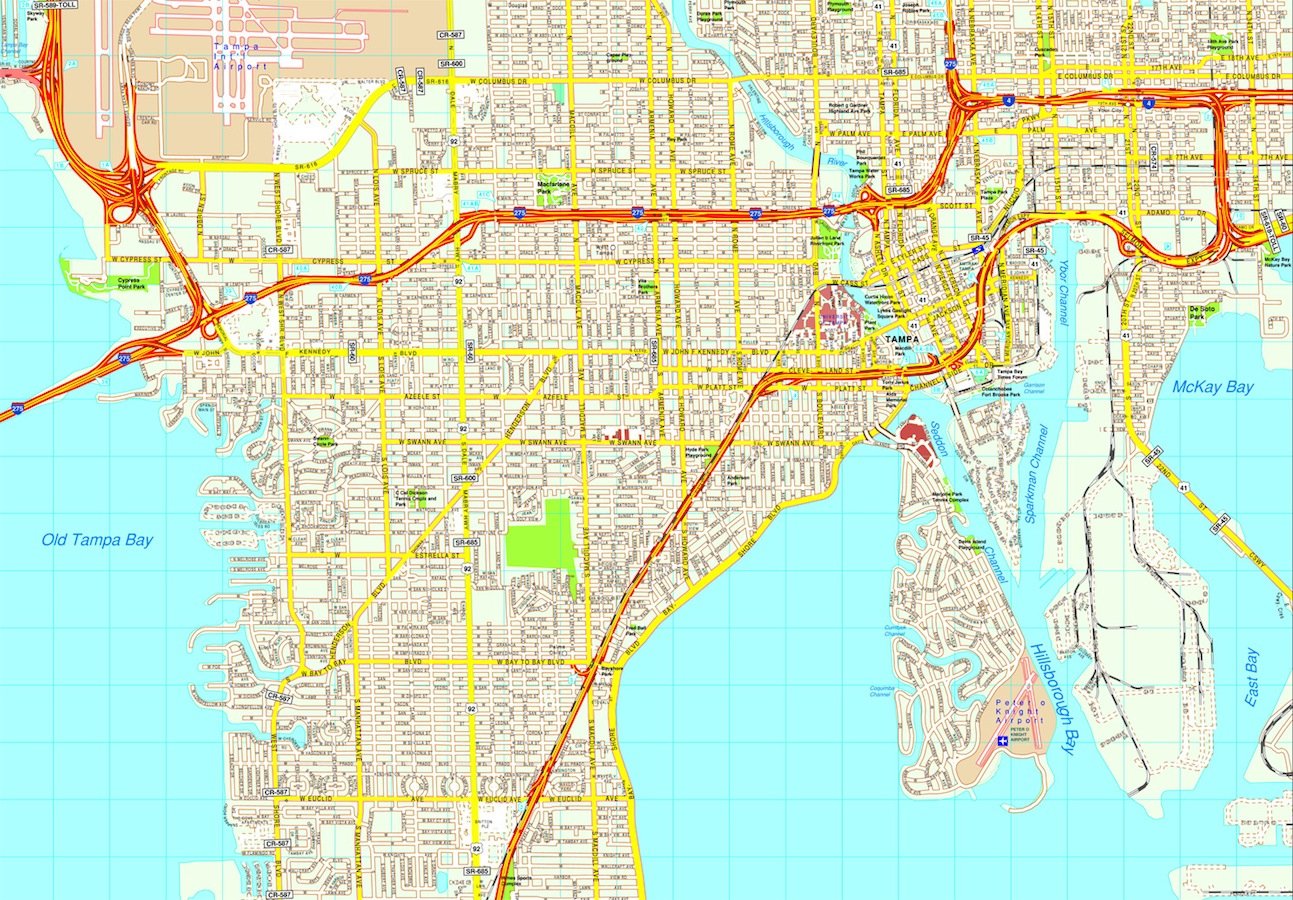 Tampa map. Eps Illustrator Vector City Maps USA America. Eps