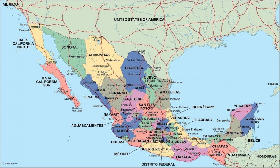 mexico political map. Eps Illustrator Map | Vector maps