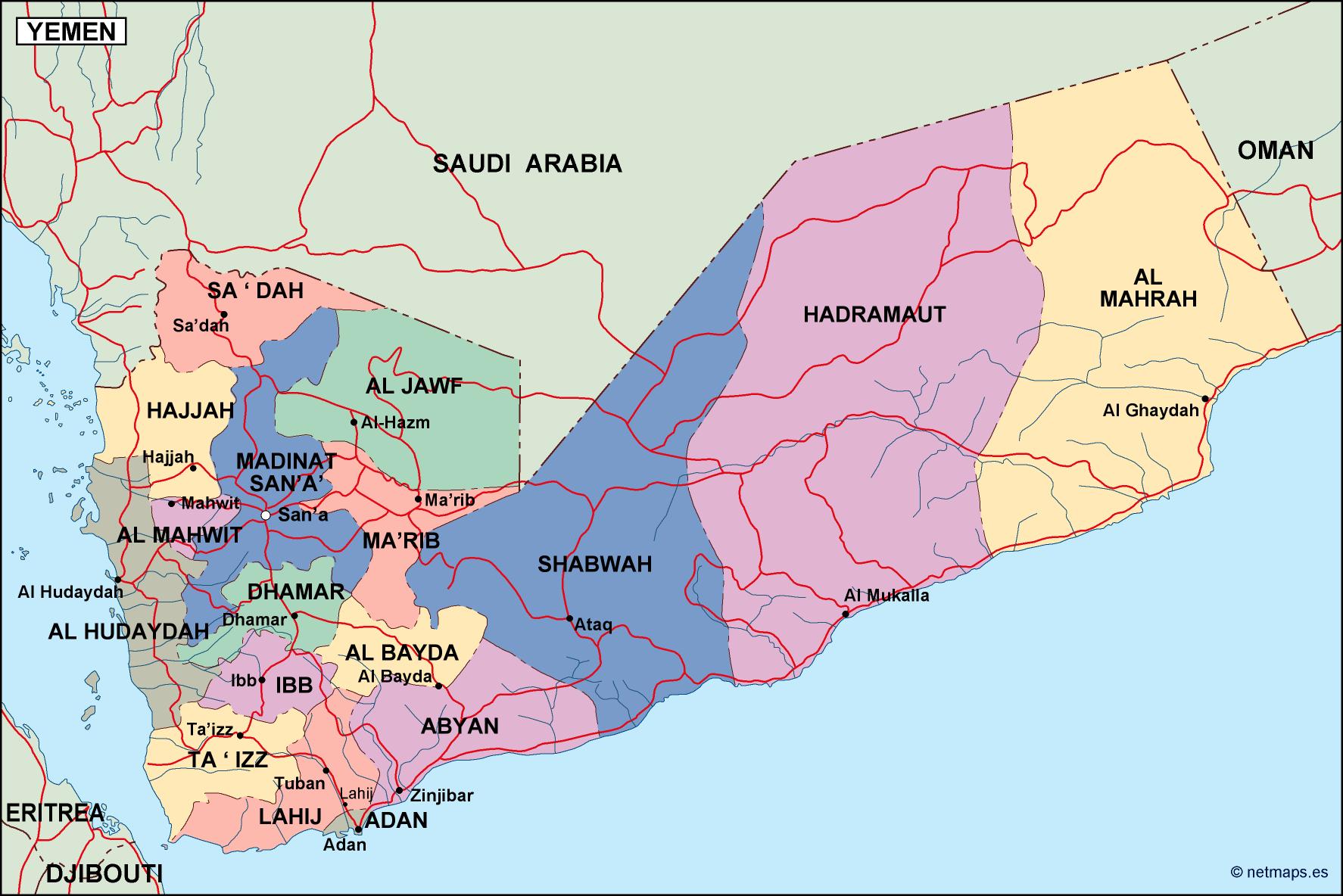 yemen political map. Eps Illustrator Map | Vector maps